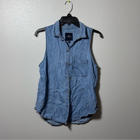 American‎ Eagle Women Sleeveless Button Up Denim Shirt size S. - Picture 1 of 8